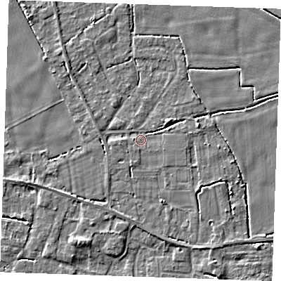Shaded relief map of the ground around PE344AL, computed from Environment Agency LiDAR. The ground here sits at about 3 m above sea level and falls 3 m across the surrounding 800 m. Surface water reaching this point runs off ground lying to the east-north-east, 3.0 m higher.
