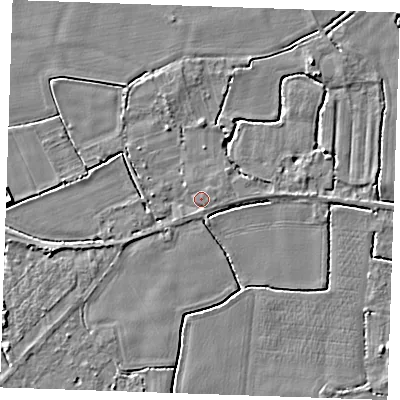 Shaded relief map of the ground around PE344AQ, computed from Environment Agency LiDAR. The ground here sits at about 3 m above sea level and falls 5 m across the surrounding 800 m. Surface water reaching this point runs off ground lying to the south-east, 1.8 m higher.