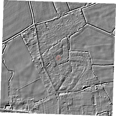 Shaded relief map of the ground around PE344AR, computed from Environment Agency LiDAR. The ground here sits at about 2 m above sea level and falls 3 m across the surrounding 800 m. Surface water reaching this point runs off ground lying to the north, 0.7 m higher.