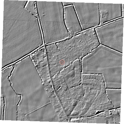 Shaded relief map of the ground around PE344AU, computed from Environment Agency LiDAR. The ground here sits at about 2 m above sea level and falls 3 m across the surrounding 800 m. Surface water reaching this point runs off ground lying to the south-south-west, 1.5 m higher.