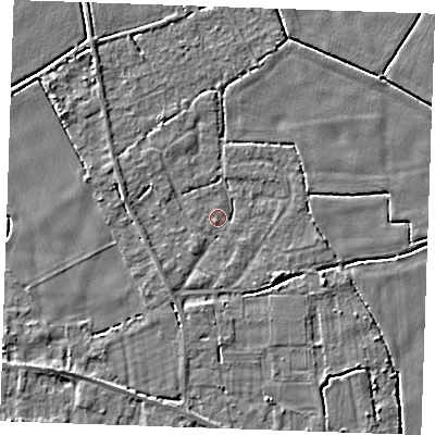Shaded relief map of the ground around PE344AW, computed from Environment Agency LiDAR. The ground here sits at about 2 m above sea level and falls 3 m across the surrounding 800 m. Surface water reaching this point runs off ground lying to the south-east, 3.1 m higher.