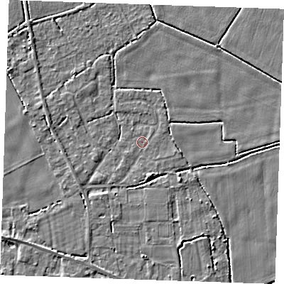 Shaded relief map of the ground around PE344BB, computed from Environment Agency LiDAR. The ground here sits at about 2 m above sea level and falls 3 m across the surrounding 800 m. Surface water reaching this point runs off ground lying to the south-south-east, 2.0 m higher.