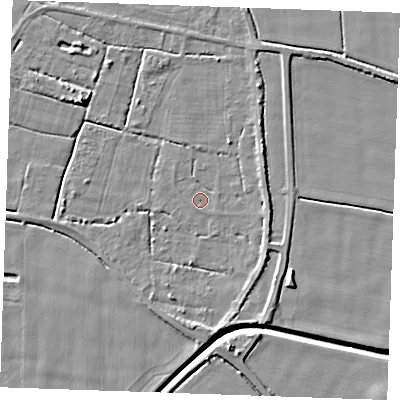 Shaded relief map of the ground around PE344BL, computed from Environment Agency LiDAR. The ground here sits at about 2 m above sea level and falls 6 m across the surrounding 800 m. Surface water reaching this point runs off ground lying to the south-east, 0.8 m higher.