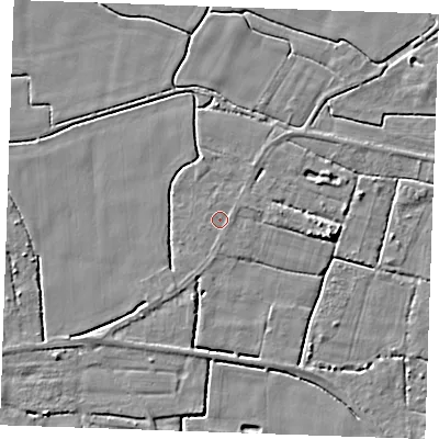 Shaded relief map of the ground around PE344BT, computed from Environment Agency LiDAR. The ground here sits at about 2 m above sea level and falls 5 m across the surrounding 800 m. Surface water reaching this point runs off ground lying to the north-east, 0.6 m higher.