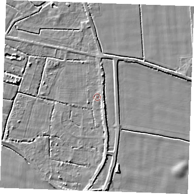 Shaded relief map of the ground around PE344BW, computed from Environment Agency LiDAR. The ground here sits at about 3 m above sea level and falls 4 m across the surrounding 800 m. Surface water reaching this point runs off ground lying to the south-east, 2.8 m higher.