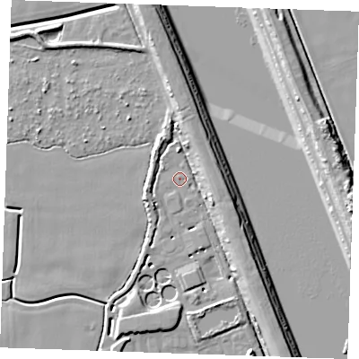 Shaded relief map of the ground around PE344BZ, computed from Environment Agency LiDAR. The ground here sits at about 3 m above sea level and falls 12 m across the surrounding 800 m. Surface water reaching this point runs off ground lying to the north, 7.5 m higher.