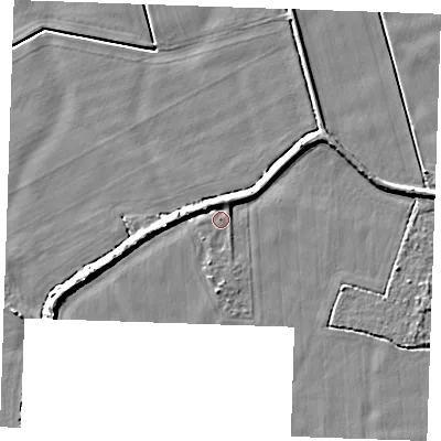 Shaded relief map of the ground around PE344DA, computed from Environment Agency LiDAR. The ground here sits at about 3 m above sea level and falls 5 m across the surrounding 800 m. Surface water reaching this point runs off ground lying to the east-north-east, 0.7 m higher.