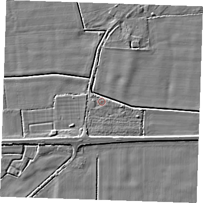 Shaded relief map of the ground around PE344DH, computed from Environment Agency LiDAR. The ground here sits at about 3 m above sea level and falls 4 m across the surrounding 800 m. Surface water reaching this point runs off ground lying to the north-west, 3.3 m higher.