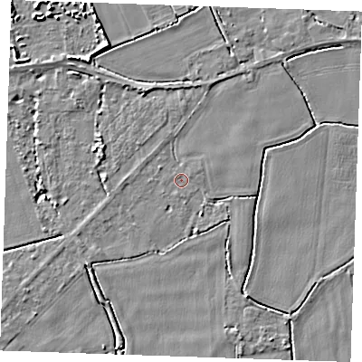 Shaded relief map of the ground around PE344DJ, computed from Environment Agency LiDAR. The ground here sits at about 3 m above sea level and falls 5 m across the surrounding 800 m. Surface water reaching this point runs off ground lying to the south-west, 1.9 m higher.