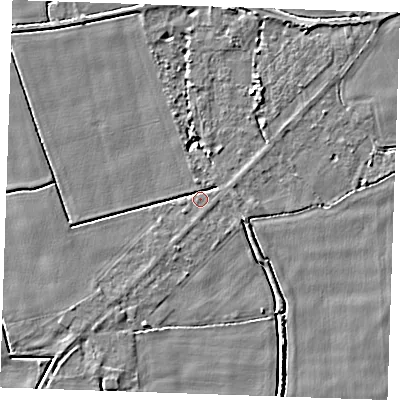 Shaded relief map of the ground around PE344DQ, computed from Environment Agency LiDAR. The ground here sits at about 3 m above sea level and falls 4 m across the surrounding 800 m. Surface water reaching this point runs off ground lying to the north-north-east, 2.8 m higher.