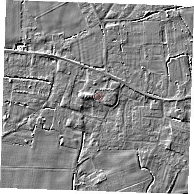 Shaded relief map of the ground around PE344EB, computed from Environment Agency LiDAR. The ground here sits at about 3 m above sea level and falls 5 m across the surrounding 800 m. Surface water reaching this point runs off ground lying to the west, 1.3 m higher.
