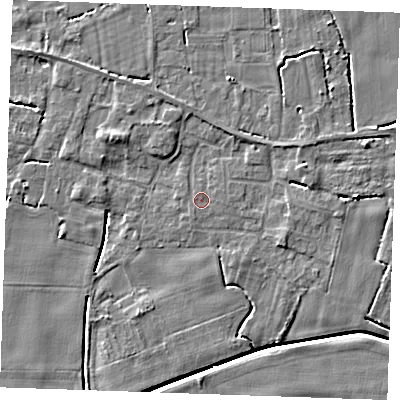 Shaded relief map of the ground around PE344EJ, computed from Environment Agency LiDAR. The ground here sits at about 2 m above sea level and falls 5 m across the surrounding 800 m. Surface water reaching this point runs off ground lying to the south-south-west, 0.6 m higher.