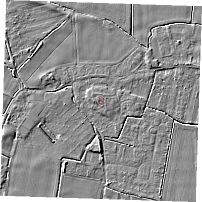 Shaded relief map of the ground around PE344ES, computed from Environment Agency LiDAR. The ground here sits at about 4 m above sea level and falls 4 m across the surrounding 800 m. Surface water reaching this point runs off ground lying to the west-north-west, 0.8 m higher.