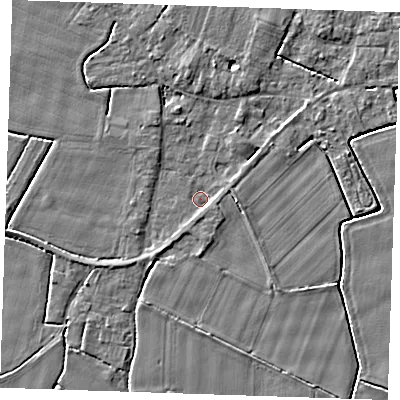Shaded relief map of the ground around PE344EU, computed from Environment Agency LiDAR. The ground here sits at about 3 m above sea level and falls 3 m across the surrounding 800 m. Surface water reaching this point runs off ground lying to the east-south-east, 1.8 m higher.