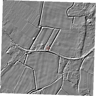 Shaded relief map of the ground around PE344EY, computed from Environment Agency LiDAR. The ground here sits at about 3 m above sea level and falls 5 m across the surrounding 800 m. Surface water reaching this point runs off ground lying to the south, 1.9 m higher.