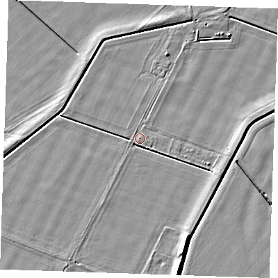 Shaded relief map of the ground around PE344FA, computed from Environment Agency LiDAR. The ground here sits at about 3 m above sea level and falls 5 m across the surrounding 800 m. Surface water reaching this point runs off ground lying to the south-south-east, 4.1 m higher.
