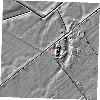 Shaded relief map of the ground around PE344HG, computed from Environment Agency LiDAR. The ground here sits at about 3 m above sea level and falls 4 m across the surrounding 800 m. Surface water reaching this point runs off ground lying to the east, 4.1 m higher.