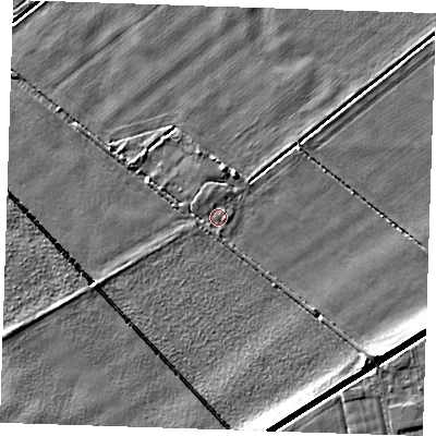Shaded relief map of the ground around PE344HL, computed from Environment Agency LiDAR. The ground here sits at about 3 m above sea level and falls 5 m across the surrounding 800 m. Surface water reaching this point runs off ground lying to the north-west, 1.2 m higher.