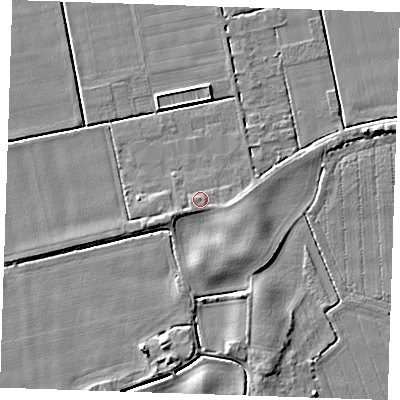 Shaded relief map of the ground around PE344HN, computed from Environment Agency LiDAR. The ground here sits at about 4 m above sea level and falls 4 m across the surrounding 800 m. Surface water reaching this point runs off ground lying to the west-south-west, 0.9 m higher.