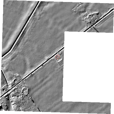 Shaded relief map of the ground around PE344HQ, computed from Environment Agency LiDAR. The ground here sits at about 3 m above sea level and falls 5 m across the surrounding 800 m. Surface water reaching this point runs off ground lying to the south-south-west, 2.5 m higher.
