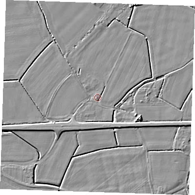 Shaded relief map of the ground around PE344HR, computed from Environment Agency LiDAR. The ground here sits at about 3 m above sea level and falls 5 m across the surrounding 800 m. Surface water reaching this point runs off ground lying to the south-west, 2.4 m higher.