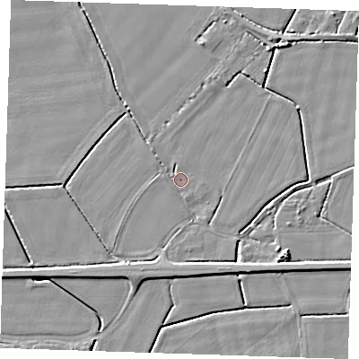 Shaded relief map of the ground around PE344HS, computed from Environment Agency LiDAR. The ground here sits at about 3 m above sea level and falls 5 m across the surrounding 800 m. Surface water reaching this point runs off ground lying to the south, 2.4 m higher.