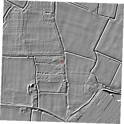 Shaded relief map of the ground around PE344HW, computed from Environment Agency LiDAR. The ground here sits at about 3 m above sea level and falls 5 m across the surrounding 800 m. Surface water reaching this point runs off ground lying to the west, 2.2 m higher.