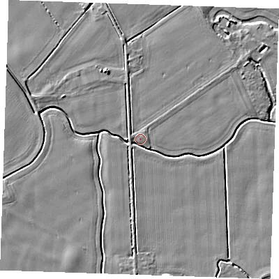 Shaded relief map of the ground around PE344HZ, computed from Environment Agency LiDAR. The ground here sits at about 4 m above sea level and falls 4 m across the surrounding 800 m. Surface water reaching this point runs off ground lying to the north-north-east, 0.9 m higher.