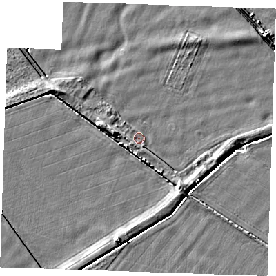 Shaded relief map of the ground around PE344JE, computed from Environment Agency LiDAR. The ground here sits at about 3 m above sea level and falls 5 m across the surrounding 800 m. Surface water reaching this point runs off ground lying to the west-north-west, 3.1 m higher.