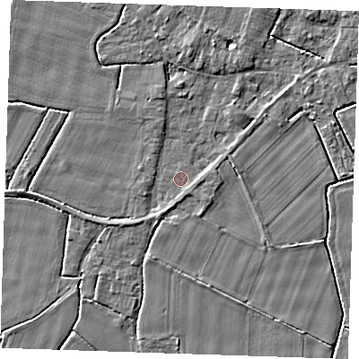 Shaded relief map of the ground around PE344JG, computed from Environment Agency LiDAR. The ground here sits at about 3 m above sea level and falls 3 m across the surrounding 800 m. Surface water reaching this point runs off ground lying to the west-south-west, 1.8 m higher.