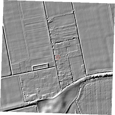 Shaded relief map of the ground around PE344JL, computed from Environment Agency LiDAR. The ground here sits at about 3 m above sea level and falls 4 m across the surrounding 800 m. Surface water reaching this point runs off ground lying to the west-north-west, 1.2 m higher.