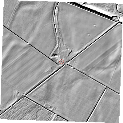Shaded relief map of the ground around PE344JW, computed from Environment Agency LiDAR. The ground here sits at about 3 m above sea level and falls 7 m across the surrounding 800 m. Surface water reaching this point runs off ground lying to the south-south-west, 1.9 m higher.