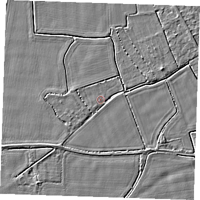 Shaded relief map of the ground around PE344JZ, computed from Environment Agency LiDAR. The ground here sits at about 3 m above sea level and falls 3 m across the surrounding 800 m. Surface water reaching this point runs off ground lying to the south-west, 1.6 m higher.