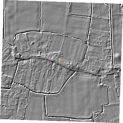 Shaded relief map of the ground around PE344LE, computed from Environment Agency LiDAR. The ground here sits at about 4 m above sea level and falls 3 m across the surrounding 800 m. Surface water reaching this point runs off ground lying to the west, 0.7 m higher.