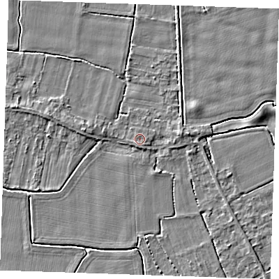 Shaded relief map of the ground around PE344LF, computed from Environment Agency LiDAR. The ground here sits at about 3 m above sea level and falls 3 m across the surrounding 800 m. Surface water reaching this point runs off ground lying to the south-south-west, 0.6 m higher.