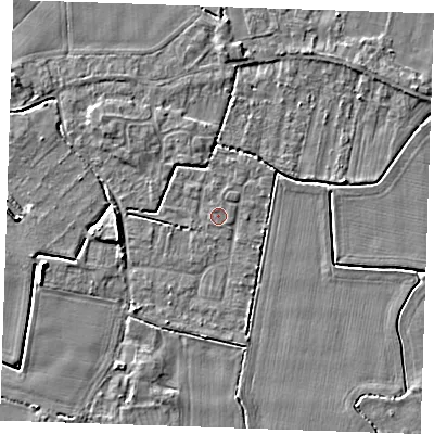 Shaded relief map of the ground around PE344LN, computed from Environment Agency LiDAR. The ground here sits at about 3 m above sea level and falls 4 m across the surrounding 800 m. The ground contributing surface water to this point lies to the north-east.