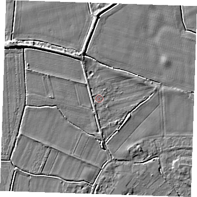 Shaded relief map of the ground around PE344LP, computed from Environment Agency LiDAR. The ground here sits at about 3 m above sea level and falls 4 m across the surrounding 800 m. Surface water reaching this point runs off ground lying to the west-north-west, 1.1 m higher.