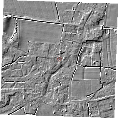 Shaded relief map of the ground around PE344NB, computed from Environment Agency LiDAR. The ground here sits at about 3 m above sea level and falls 4 m across the surrounding 800 m. Surface water reaching this point runs off ground lying to the west-north-west, 3.0 m higher.
