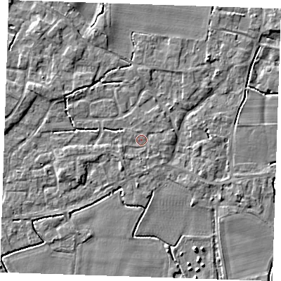 Shaded relief map of the ground around PE344NF, computed from Environment Agency LiDAR. The ground here sits at about 3 m above sea level and falls 4 m across the surrounding 800 m. Surface water reaching this point runs off ground lying to the south-south-east, 0.9 m higher.