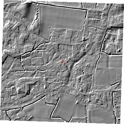 Shaded relief map of the ground around PE344NG, computed from Environment Agency LiDAR. The ground here sits at about 3 m above sea level and falls 4 m across the surrounding 800 m. Surface water reaching this point runs off ground lying to the south-south-east, 2.0 m higher.