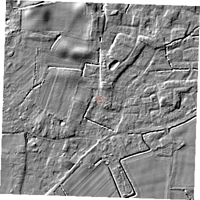 Shaded relief map of the ground around PE344NR, computed from Environment Agency LiDAR. The ground here sits at about 3 m above sea level and falls 5 m across the surrounding 800 m. Surface water reaching this point runs off ground lying to the north, 3.5 m higher.