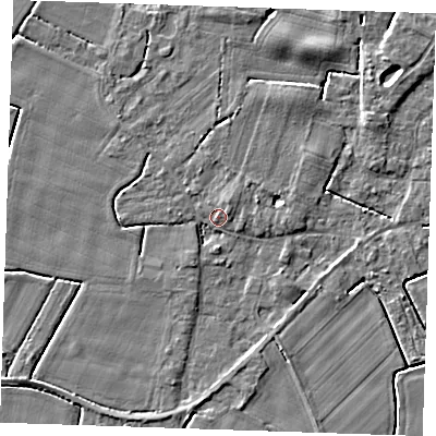 Shaded relief map of the ground around PE344NT, computed from Environment Agency LiDAR. The ground here sits at about 4 m above sea level and falls 4 m across the surrounding 800 m. Surface water reaching this point runs off ground lying to the north-east, 3.0 m higher.