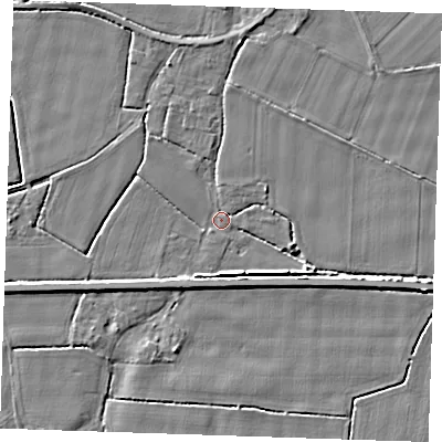 Shaded relief map of the ground around PE344PY, computed from Environment Agency LiDAR. The ground here sits at about 3 m above sea level and falls 4 m across the surrounding 800 m. Surface water reaching this point runs off ground lying to the south-south-west, 2.9 m higher.