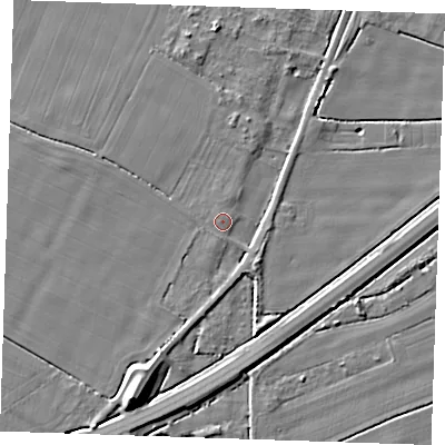 Shaded relief map of the ground around PE344QE, computed from Environment Agency LiDAR. The ground here sits at about 2 m above sea level and falls 9 m across the surrounding 800 m. Surface water reaching this point runs off ground lying to the south, 1.5 m higher.