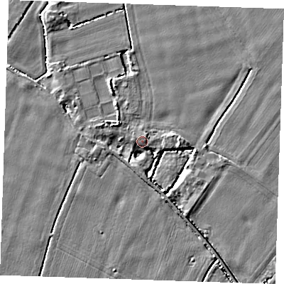 Shaded relief map of the ground around PE344RP, computed from Environment Agency LiDAR. The ground here sits at about 3 m above sea level and falls 4 m across the surrounding 800 m. Surface water reaching this point runs off ground lying to the west-north-west, 4.3 m higher.