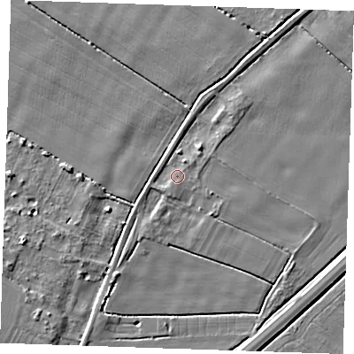 Shaded relief map of the ground around PE344RU, computed from Environment Agency LiDAR. The ground here sits at about 3 m above sea level and falls 4 m across the surrounding 800 m. Surface water reaching this point runs off ground lying to the north-east, 2.3 m higher.