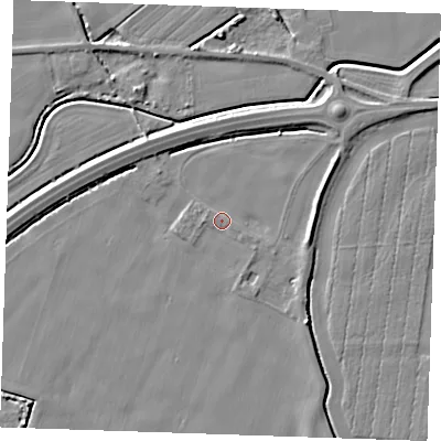 Shaded relief map of the ground around PE344SB, computed from Environment Agency LiDAR. The ground here sits at about 3 m above sea level and falls 6 m across the surrounding 800 m. Surface water reaching this point runs off ground lying to the east, 3.1 m higher.