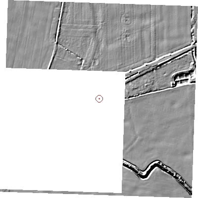 Shaded relief map of the ground around PE344SG, computed from Environment Agency LiDAR. and falls 6 m across the surrounding 800 m.