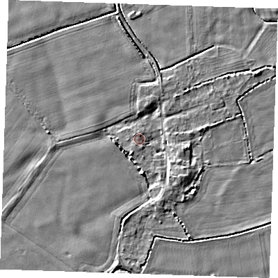 Shaded relief map of the ground around PE344SL, computed from Environment Agency LiDAR. The ground here sits at about 3 m above sea level and falls 4 m across the surrounding 800 m. Surface water reaching this point runs off ground lying to the south-east, 2.9 m higher.