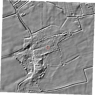 Shaded relief map of the ground around PE344SN, computed from Environment Agency LiDAR. The ground here sits at about 3 m above sea level and falls 4 m across the surrounding 800 m. The ground contributing surface water to this point lies to the east-north-east.